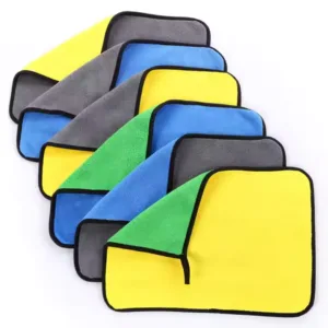 Vibrant microfiber cloths in assorted colors arranged in a fan shape, perfect for dusting and polishing