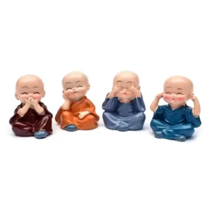 Handcrafted cute Buddha monk set of 4 for car dashboard and home decoration