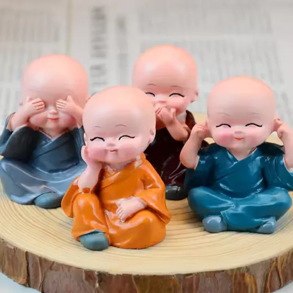 Decorative little monk Buddha set of 4 for table or dashboard décor