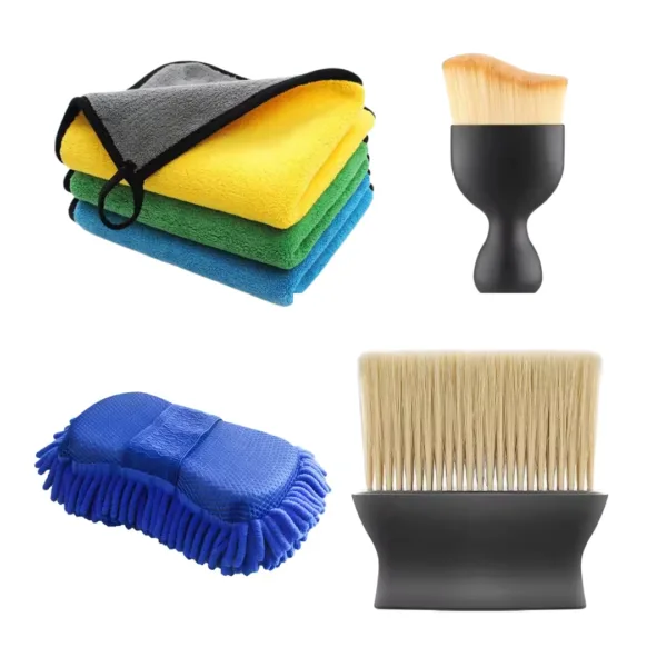 4 piece microfiber car cleaning kit with towels, duster brushes, and sponge perfect for interior and exterior car care