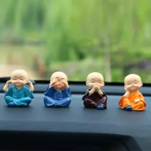 Miniature Buddha monk decorative figurines set of 4 with different expressions