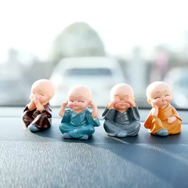 Peaceful Buddha monk statue set for home, car or desk decoration