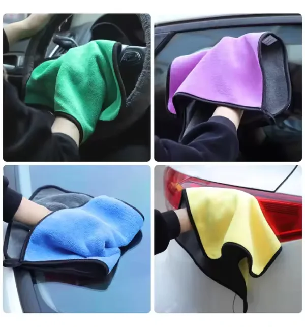 Soft microfiber towel used for car dusting and cleaning, safe on paint and glass surfaces