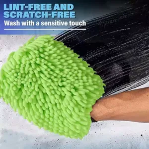 Close-up of chenille microfiber car wash mitt texture