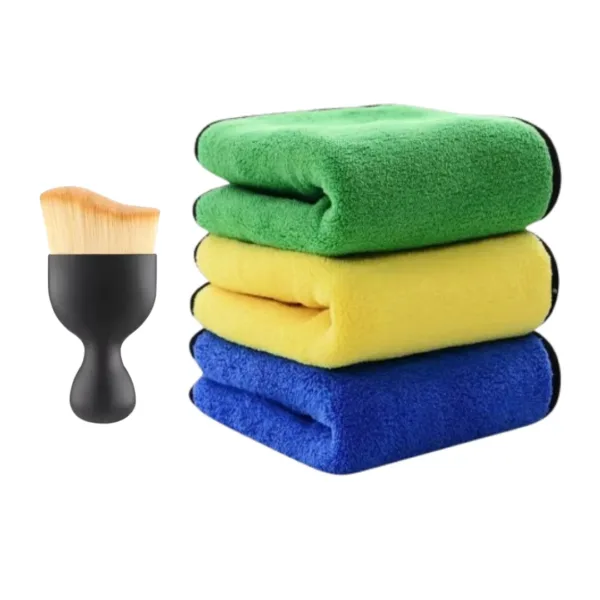 Microfiber Towel with Mini Car Interior Dust Brush Combo