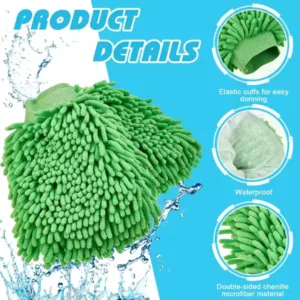 Chenille mitt holding thick soap suds during car wash
